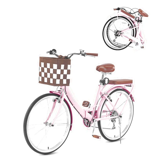 BGGFNZ 26 Inch Foldable Beach Cruiser Bike Womens Bicycle with Basket, 7 Speed Bikes for Women, Womens Bike Commuter Bicycle for Adult, Dual V-Brake Complete Cruiser Bikes, 330lbs Capacity