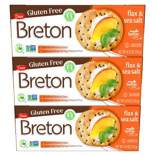 Breton Crackers, Gluten Free Flax & Sea Salt, Pack of 3