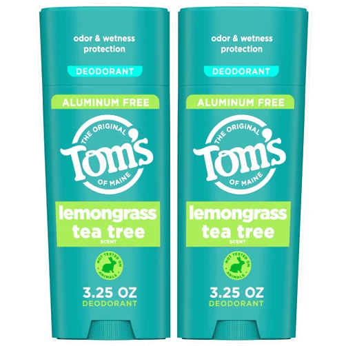 Tom's of Maine Tom’s of Maine Lemongrass Tea Tree Aluminum Free Natural Deodorant For Women & Men | Goes on Clear | Odor & Wetness Protection | Naturally Derived and Moisture-Locking Ingredients | 3.25 oz (2 Pack)