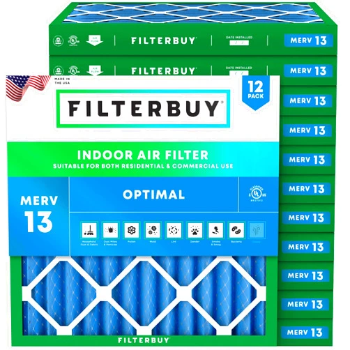 Filterbuy 20x20x2 Air Filter MERV 13 Optimal Defense (12-Pack), Pleated HVAC AC Furnace Air Filters Replacement (Actual Size: 19.50 x 19.50 x 1.75 Inches)