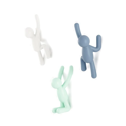 Umbra Buddy Wall Hooks – Decorative Wall Mounted Coat Hooks for Hanging Coats, Scarves, Bags, Purses, Backpacks, Towels and More, Set of 3, White/Grey/Mint