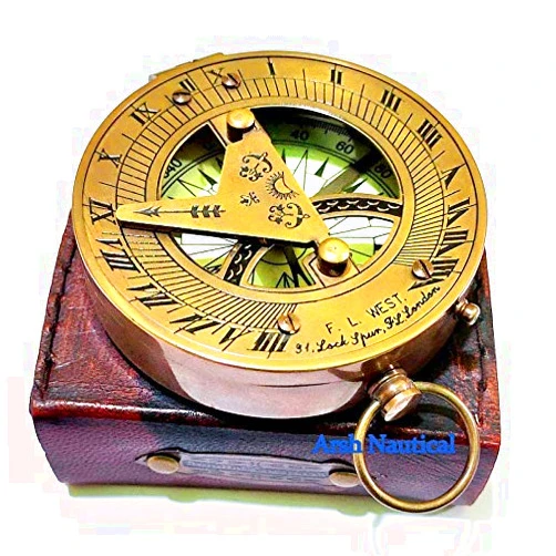 Aysha Nautical Vintage Brass Magnetic Compass with Handmade Leather Case