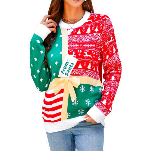 LUBOT Ugly Christmas Sweaters for Women Cute Fuzzy Funny Wintertime and Holiday Parties Knitted Pullover Sweater