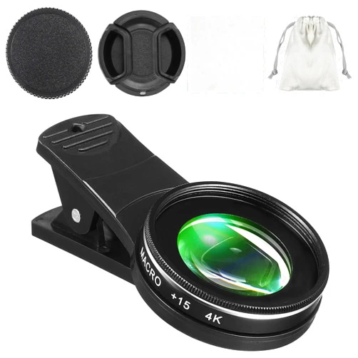 Hemobllo Smartphon 4K 15X Macro Lens: Phone Camera Lens Cell Phone Macro Lens 37mm Clip On Phone Lens Universal Macro Lens Compatible with iPhone/Most Smartphones Camera Lenses Black