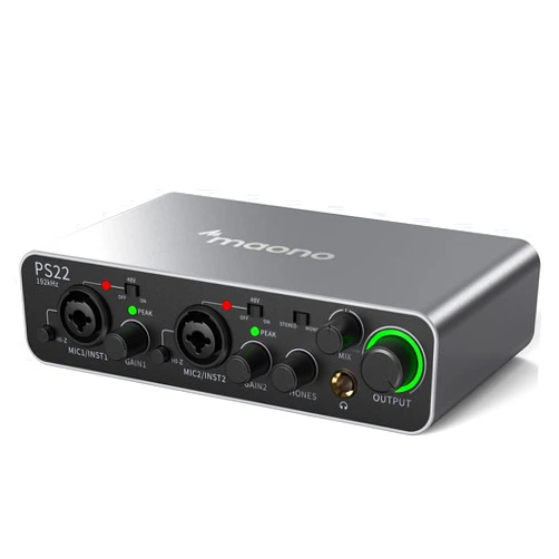 MAONO USB Audio interface for PC with 60 dB Pro-preamp, 24bit/192kHz, Dual USB interface for PC&Smartphone, Routing Software for Home Recording, Music Production, Guitar, Podcast, Streaming(PS22)