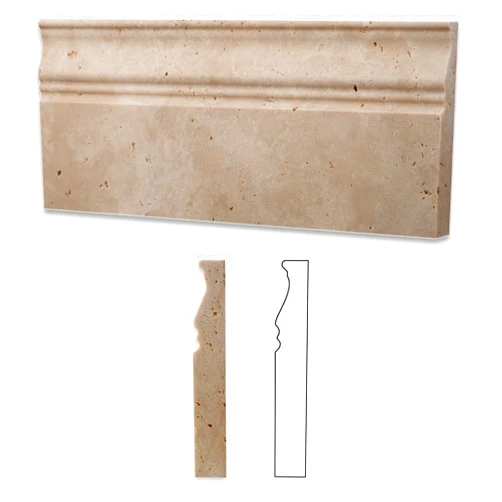 Marble 'n things Ivory / Light Travertine Honed 5 X 12 Baseboard Trim Molding - Box of 5 pcs.