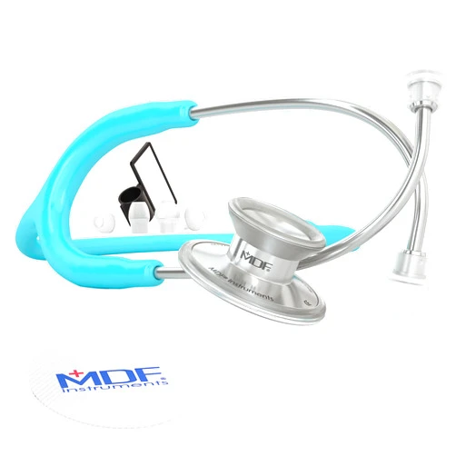 MDF Instruments, Acoustica Lightweight Stethoscope for Doctors, Nurses, Students, Home Health Use, Adult, Dual Head, Pastel Blue Tube, Silver Chestpiece-Headset, MDF747XP03