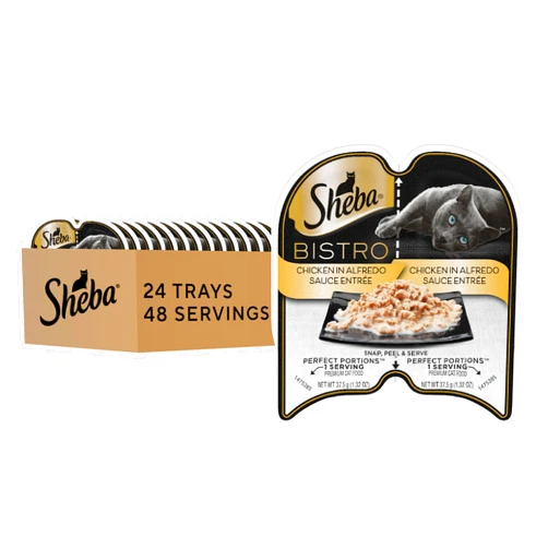 Sheba Perfect Portions Bistro Adult Wet Cat Food, Chicken in Alfredo Sauce Entree, (24) 2.6 oz. Twin-Pack Trays