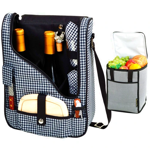 Picnic at Ascot Original Wine and Cheese Tote for 2 with Matching Cooler - Designed & Assembled in California - Houndstooth