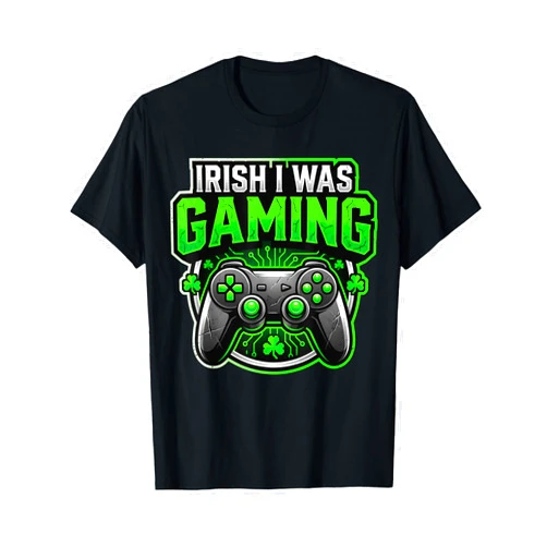 Irish Gaming Boys Video Game Controller Apparel Irish I was Gaming Funny St Patricks Day Gamer Youth Men Boy T-Shirt