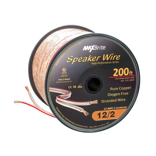 MaxBrite High Performance 12 Gauge Speaker Wire, Oxygen Free Pure Copper - UL Listed Class 2 (200 Feet Spool)
