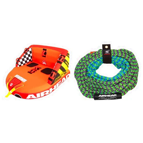 Airhead Big Mable Towable Tube for 1-2 Riders + Airhead Tow Rope for 1-4 Rider Tubes (50-60 ft)