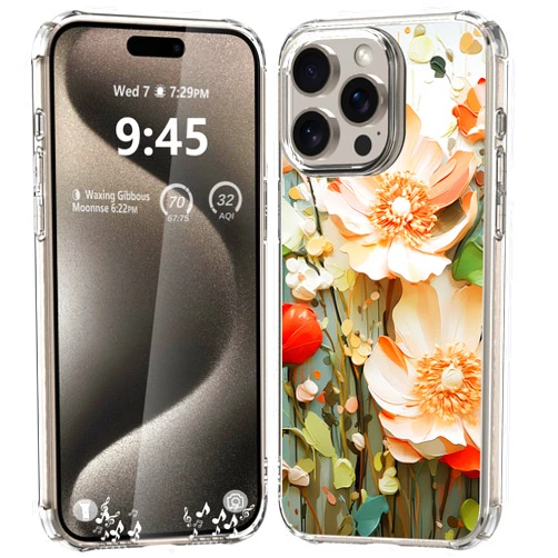 YIKECASE for iPhone 15 Pro Max Clear Case Design, Cute Floral Printing Pattern for Women, Girly Slim Soft TPU Anti-Fingerprint Protective Aesthetic Flower Bumper Phone Cover, 6.7” (Pic 3)