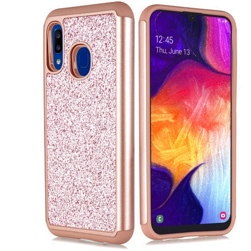 6-goodeals Galaxy A10E Case with [Tempered Glass Screen] for Girls Women, Glitter Bling Sparkle Cute Dual Layer Heavy Duty Protective Phone Cover Case for Samsung Galaxy A10E (Rose)