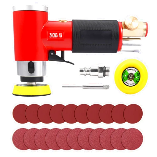 ZHONG AN 2 3-inch Mini Orbital Sander da sander Air Dual Action Sander Air Polisher Super Smooth and Swirl Freely High Speed for Auto Body Work with 20 PCS Sanding Discs (RED)