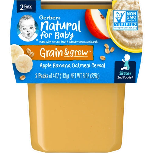 Gerber Baby Food, 2nd Foods, Mixed Cereal, Apple Banana Oatmeal Cereal Puree, 4 Ounce Tubs, 2-Pack (Pack of 8)