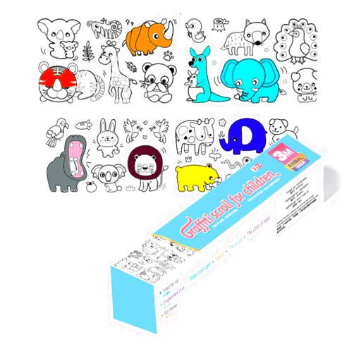 KUBOM Sticky Drawing Paper Roll for Children，DIY Painting Coloring Paper Roll for Toddler Gifts (Animal)