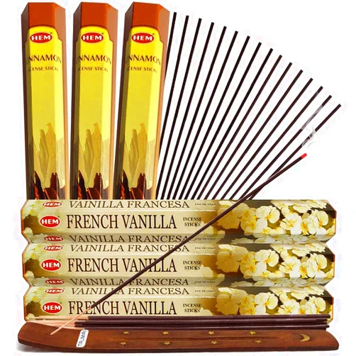 TRUMIRI French Vanilla Incense Sticks and Cinnamon Incense Sticks with Incense Holder Bundle for Home Fragrance and Spiritual Décor