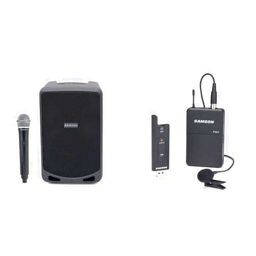 Samson Technologies Expedition XP106w Rechargeable Portable PA System with Wireless Handheld Microphone and Bluetooth, Black | Samson XPD2 Lavalier USB Digital Wireless System with Lavalier Microphone and USB Stick Receiver