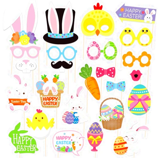 KCXUUYS 25 PCS Easter Photo Booth Props,25 Pcs Happy Easter Photo Props for Photoshoot, Egg Bunny Selfie Photobooth Props, Spring Photography for Easter Party Decorations, Little DIY