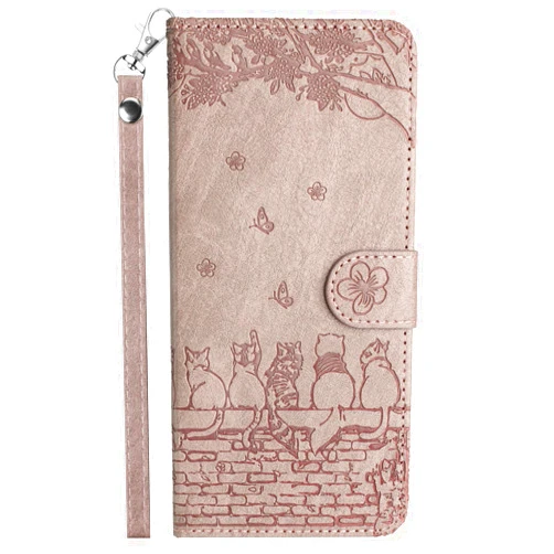 XYX Wallet Case for Samsung S23 FE, PU Leather Flip Protective Phone Case Card Slots Emboss Cat Flower Case with Wrist Strap for Galaxy S23 FE 5G, Light Purple