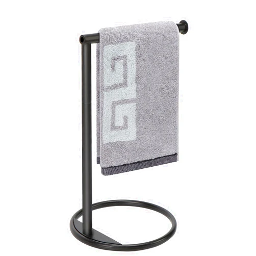 NearMoon Hand Towel Holder Stand, Thicken Metal L Shape Hand Towel Rack, Small Towel Ring Stand, Stable Free-Standing Towel Bar for Bathroom Kitchen Vanity Countertop, 8” L 12” H (Matte Black, 1 Pack)