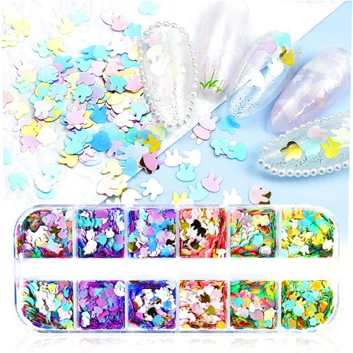 Vezocim Rabbit Nail Art Glitter Sequins, 3D Animal Rabbits Nail Flakes Designs, Holographic Easter Laser Rabbit Acrylic Nails Supplies for Women Girls Manicure Decorations, DIY Body Makeup Crafts Kit
