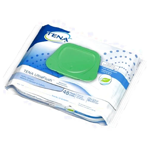 TENA UltraFlush Tena Ultra Flush Personal Wipe Soft Pack Aloe/Vitamin E/Chamomile Scented 48 Count, 65726 - Case of 576
