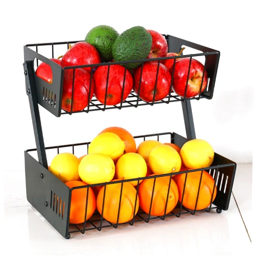 Wetheny 2 Tier Fruit Basket with Metal Handle, Countertop Fruit Vegetable Basket Bowl for Kitchen Counter Organizer, Detachable Metal Wire Storage Basket Fruit Stand Holder for Bread Snack Produce