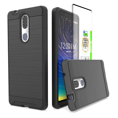 Telegaming for Coolpad Legacy Phone Case, with Tempered Glass Screen Protector, Hybrid Brushed Armor Cover, Dual Layer Shockproof Hard Back Case for Coolpad Alchemy Black