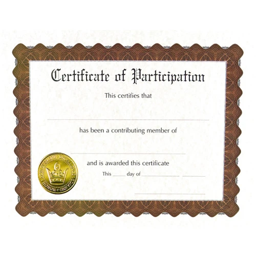 Great Papers! Participation Certificate, Pre-Printed Gold Foil and Embossed, 8.5