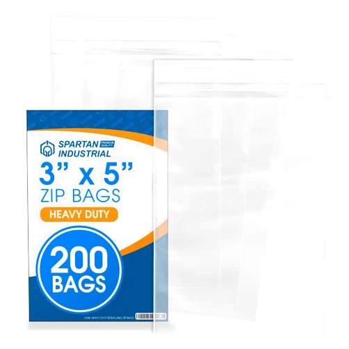 Spartan Industrial - 200 Count - 3” X 5” (4 Mil Heavy Duty) Thick Clear Plastic Reclosable Zip Poly Bags with Resealable Lock Seal Zipper - Durable
