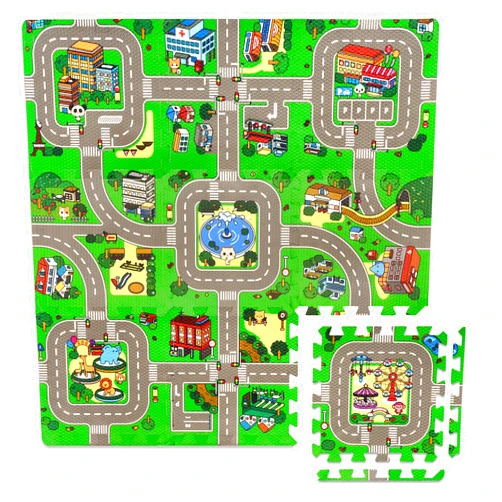 Sorbus Traffic Play mat Puzzle Foam Interlocking Tiles – Kids Road Traffic Play Rug - Children Educational Playmat Rug - Great for Playing with Toy Cars Trucks (9 Tiles with Borders)