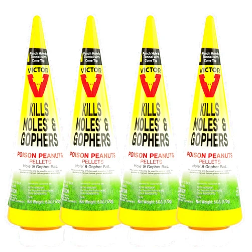 Victor M6006 Outdoor Mole & Gopher Poison Peanuts - Mole and Gopher Bait Killer - 4 Pack