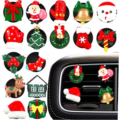 Tallew 16 Pcs Christmas Air Freshener Vent Clips Christmas Car Decorations Interior Accessories Cute Air Freshener for Car Xmas Car Air Conditioner Outlet Clips for Girls Boys Women Men