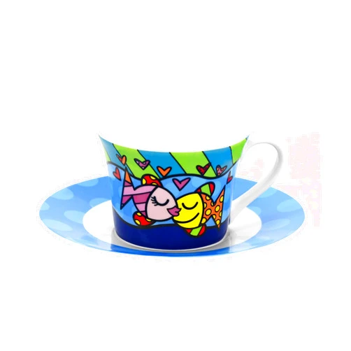 BRITTO Romero Bone China Coffee & Tea Cup with Saucer, 6.7 oz, Deeply In Love, Fish Artwork Design