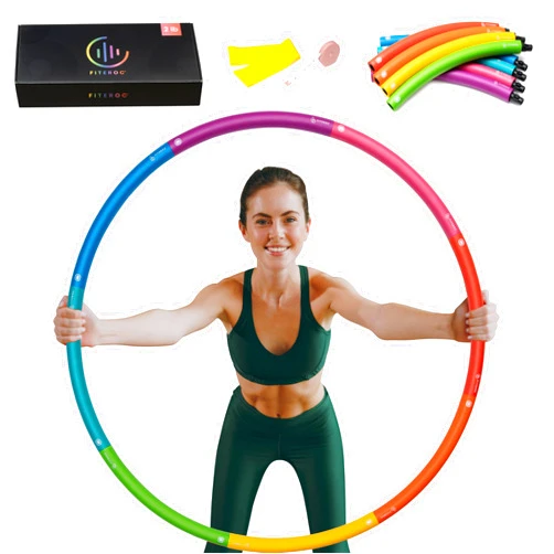 Fiteroc Weighted Fitness Hoop for Adult Beginners - 2 lb Exercise Holahoop - 8 Colorful Detachable Sections - Adjustable Sizes with Accessories