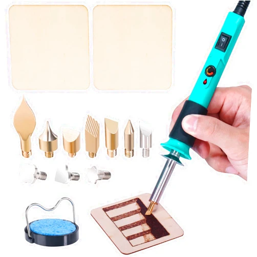 YIHUA 930-IV Pyrography Wood Burning Pen Kit Adjustable Temperature, Power Switch, Heat Deflector, Rubber Grip with 10 Pyrography Tips, 2 Wood Pieces, Flip-Up Pen Stand, for Woodburning DIY Crafts