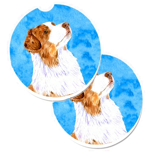Caroline's Treasures LH9363BUCARC Blue Australian Shepherd Set of 2 Cup Holder Car Coasters Absorbent Sandstone Coasters for Car Cup Holders Gifts for Men or Women, Large, Multicolor