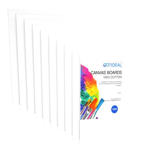 GOTIDEAL Canvas Boards, 8x10 inch Set of 10,Gesso Primed White Blank Canvases for Painting - 100% Cotton Art Supplies Canvas Panel for Acrylic Paint, Pouring, Oil Paint, Watercolor, Gouache
