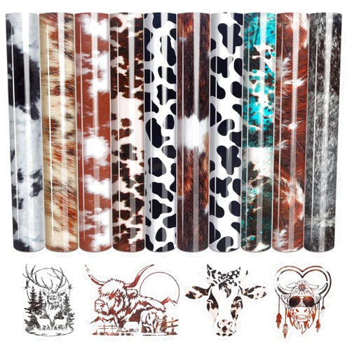 Tintnut Cowhide HTV Vinyl - 10 Sheets 12 x 10 inches Brown Heat Transfer Vinyl Animal Printed Patterned HTV Iron on Vinyl for T-Shirts DIY Compatible with Cricut or Silhouette Cameo