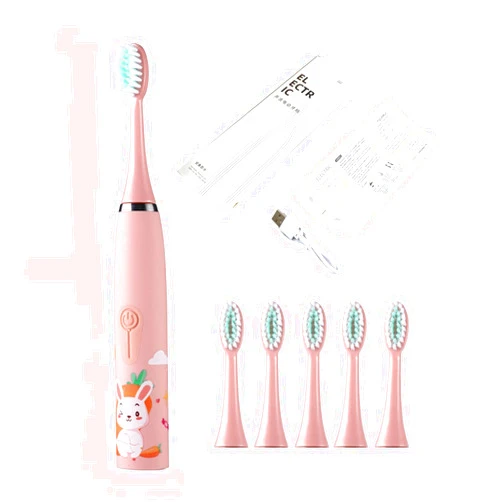 KIGHKX Kids Electric Toothbrushes Children's Sonic Toothbrush Cute Cartoon Teeth Whitening Toothbrush Soft Bristle Kids Baby Toothbrush + 6 toothbrush heads