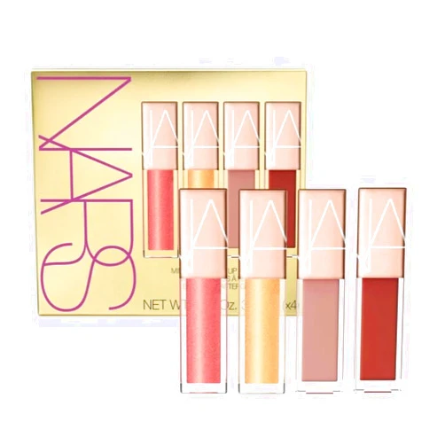NARS Special Edition Mini Afterglow Lip Shine 4 Piece Set - Orgasm - A-Lister - Nympho - Aragon - 0.11 oz / 3.7 mL each