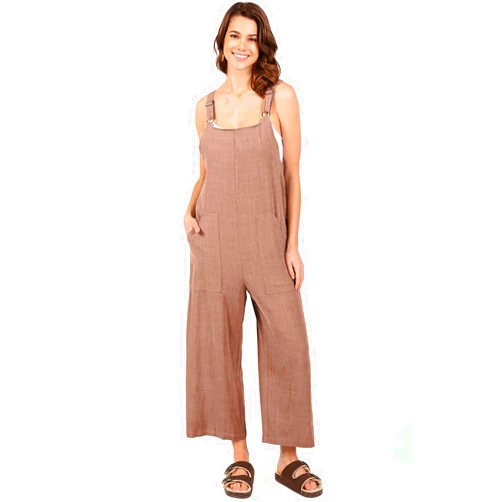 Lana Roux Women's Crop Wide-Leg Linen Jumpsuit
