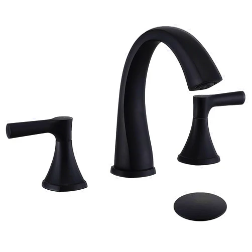 VAPSINT 3 Hole Widespread Bathroom Faucet Black,2 Handle Matte Black Bathroom Sink Faucet,Lavatory Vanity Faucet for Bathroom Sink with Pop Up Drain Supply Hoses