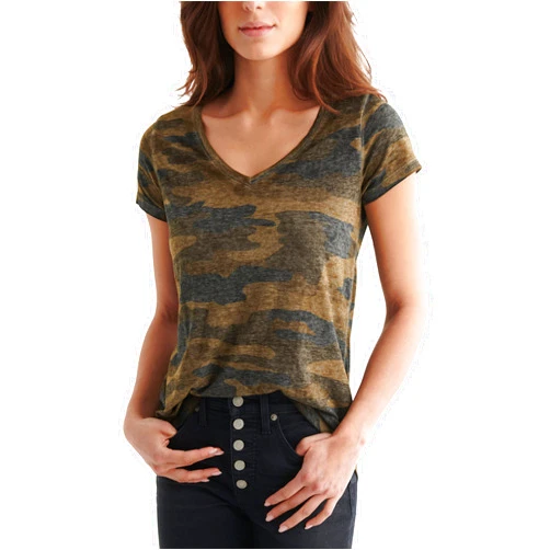 Lucky Brand Womens Short Sleeve Camo Burnout Tee Shirt