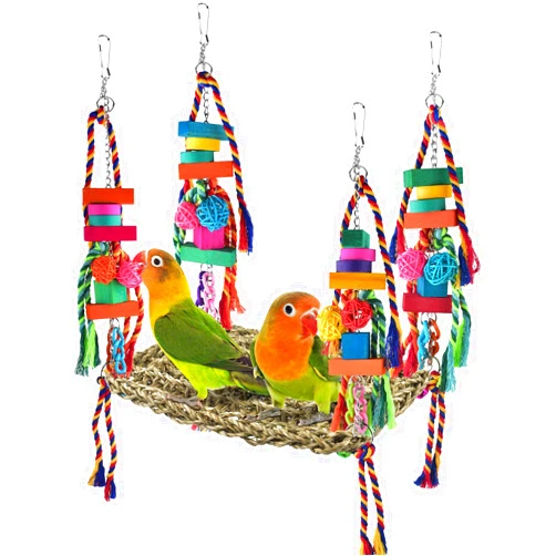 KATUMO Bird Toys, Bird Foraging Wall Toy Large Size Seagrass Woven Climbing Hammock Swing Mat with Colorful Chewing Toys for Lovebird, Parakeet, Budgie, Conure, Cockatiel, Small Birds