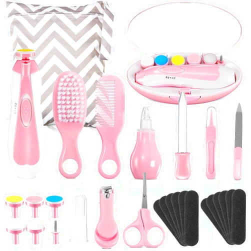 Zhehao Baby Healthcare and Grooming Kit 30-in-1 Baby Electric Nail Trimmer Set Nursery Baby Healthcare Kit for Infant Newborn Toddler Boys Girls Haircut Tool Nail Clipper Comb Nasal Aspirator, Pink