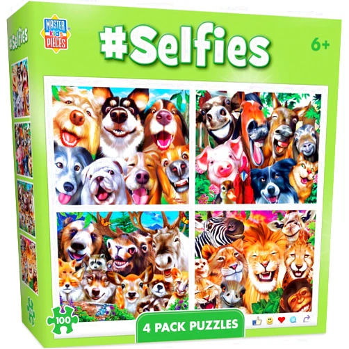 MasterPieces – Jigsaw Puzzle Set for Kids 6+ Years, 4-Pack of 100 Pieces, Educational and Fun Game, Silly Animals Collection, Gift Idea for Children, 8