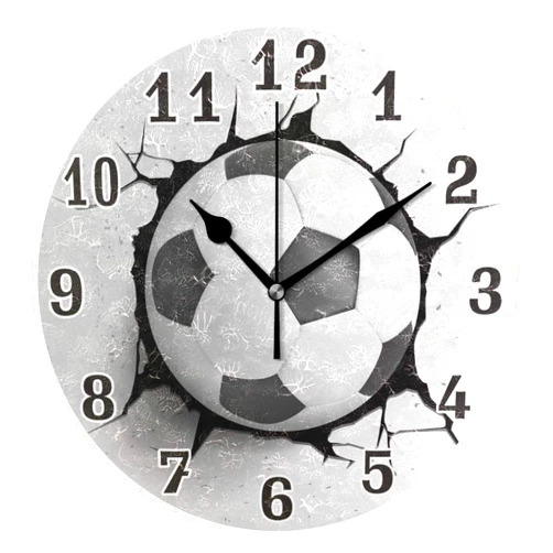 AUUXVA Sport Soccer Ball Print Round Acrylic Wall Clock, Silent Non Ticking Art Painting for Kids Bedroom Living Room Office School Home Decor
